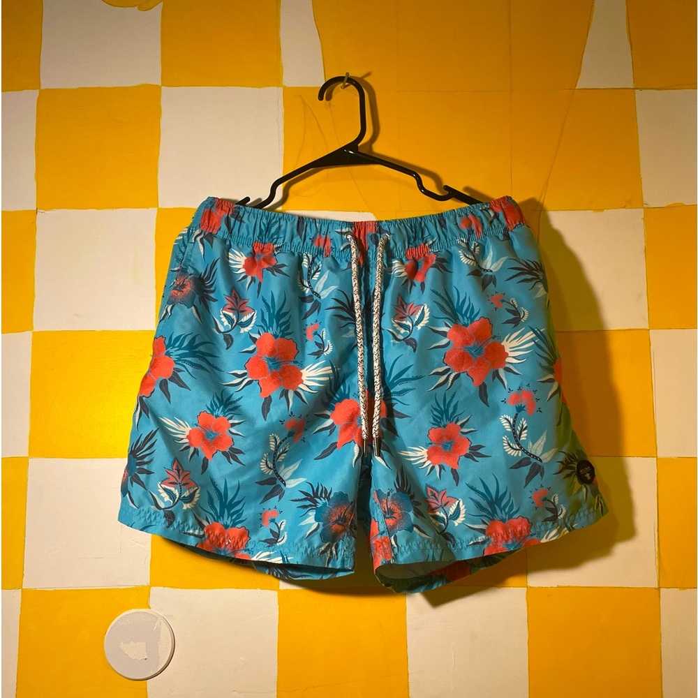Blue Swim Trunk With Pink and Blue Floral Print